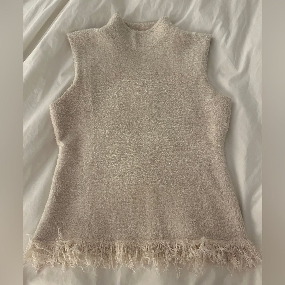 Zara Beige Fuzzy Sleeveless Top